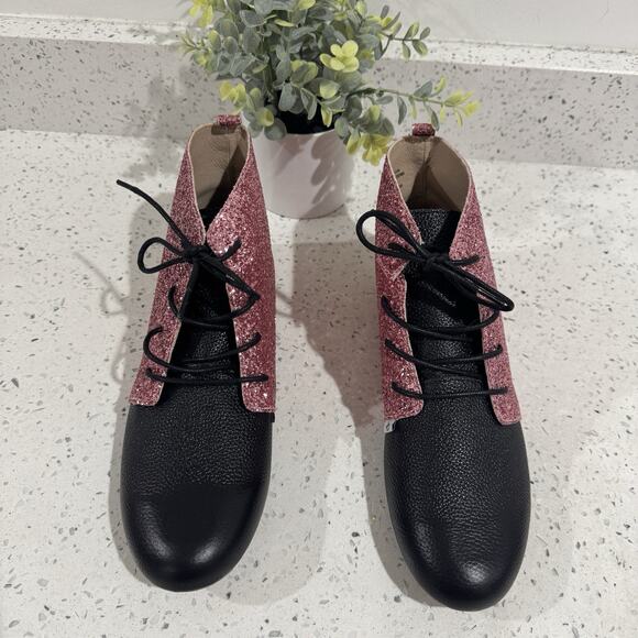 Monkey Feet Pink Glitter Leather Ballet Flat Booties Size 42 Balletcore Coquette - Picture 5 of 6